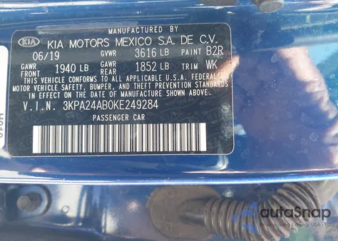 2019 Kia Rio S z USA, uszkodzony, nr VIN 3KPA24AB0KE249284